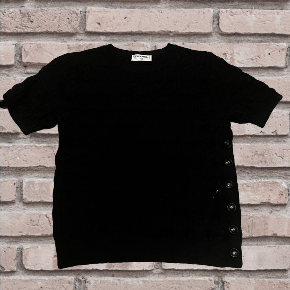 Similar to‎ Chanel knitted short sleeve texture pull over sweater black small
